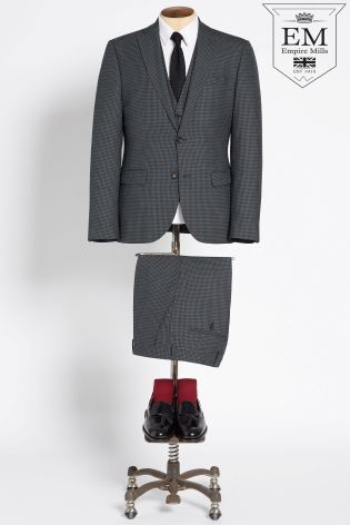 Grey Signature Gingham Slim Fit Suit: Jacket
